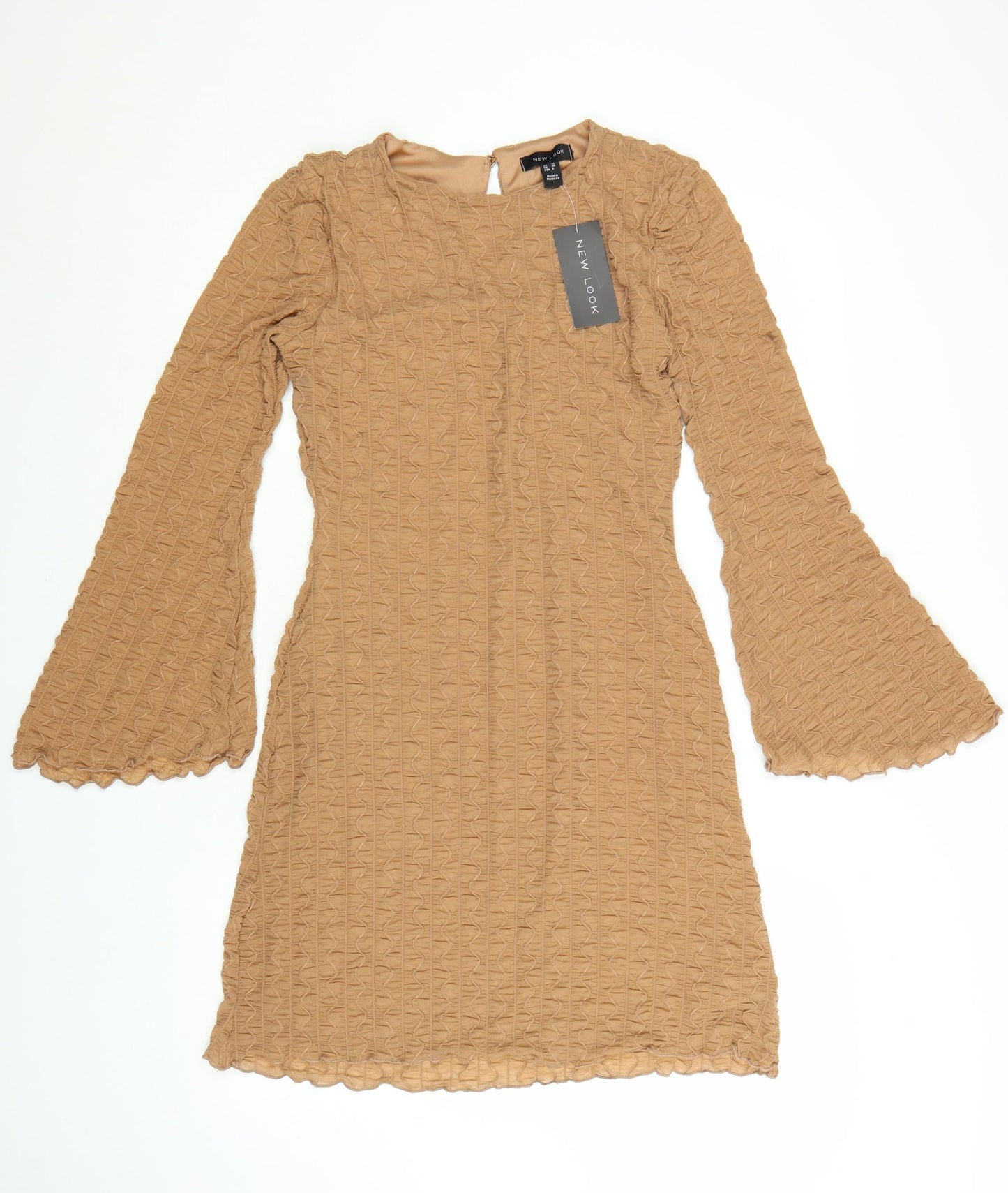 New Look Women Beige Size 10 Bodycon Bell Sleeve Short Dress
