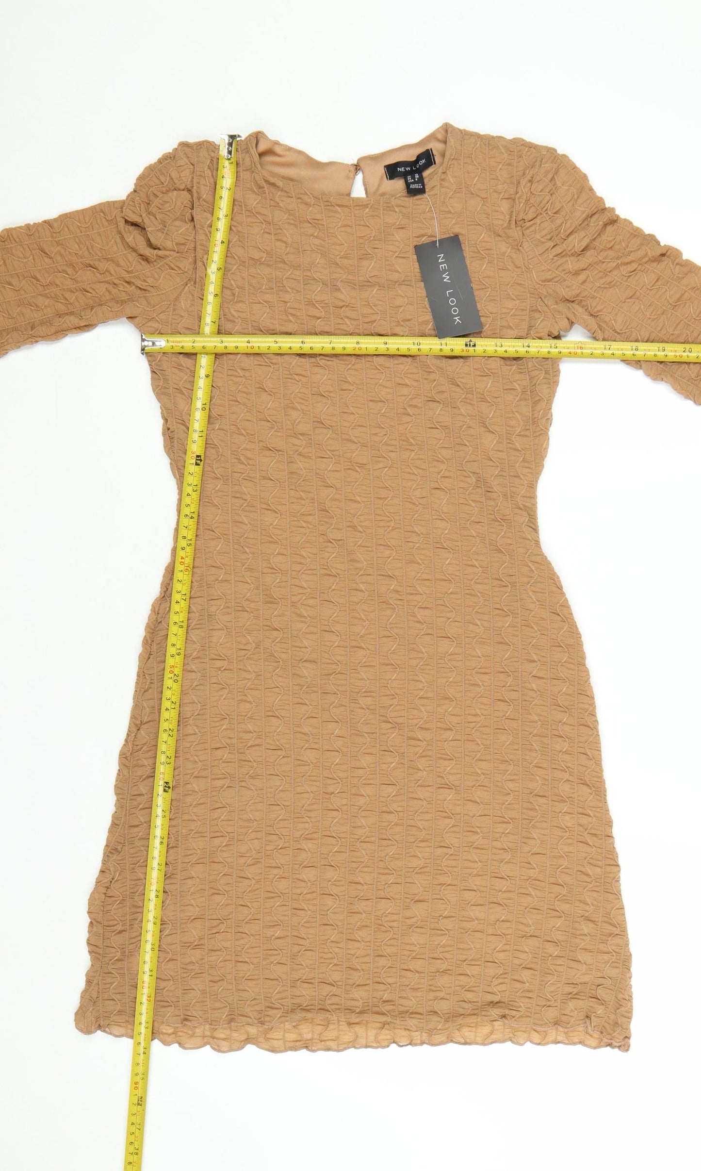 New Look Women Beige Size 10 Bodycon Bell Sleeve Short Dress