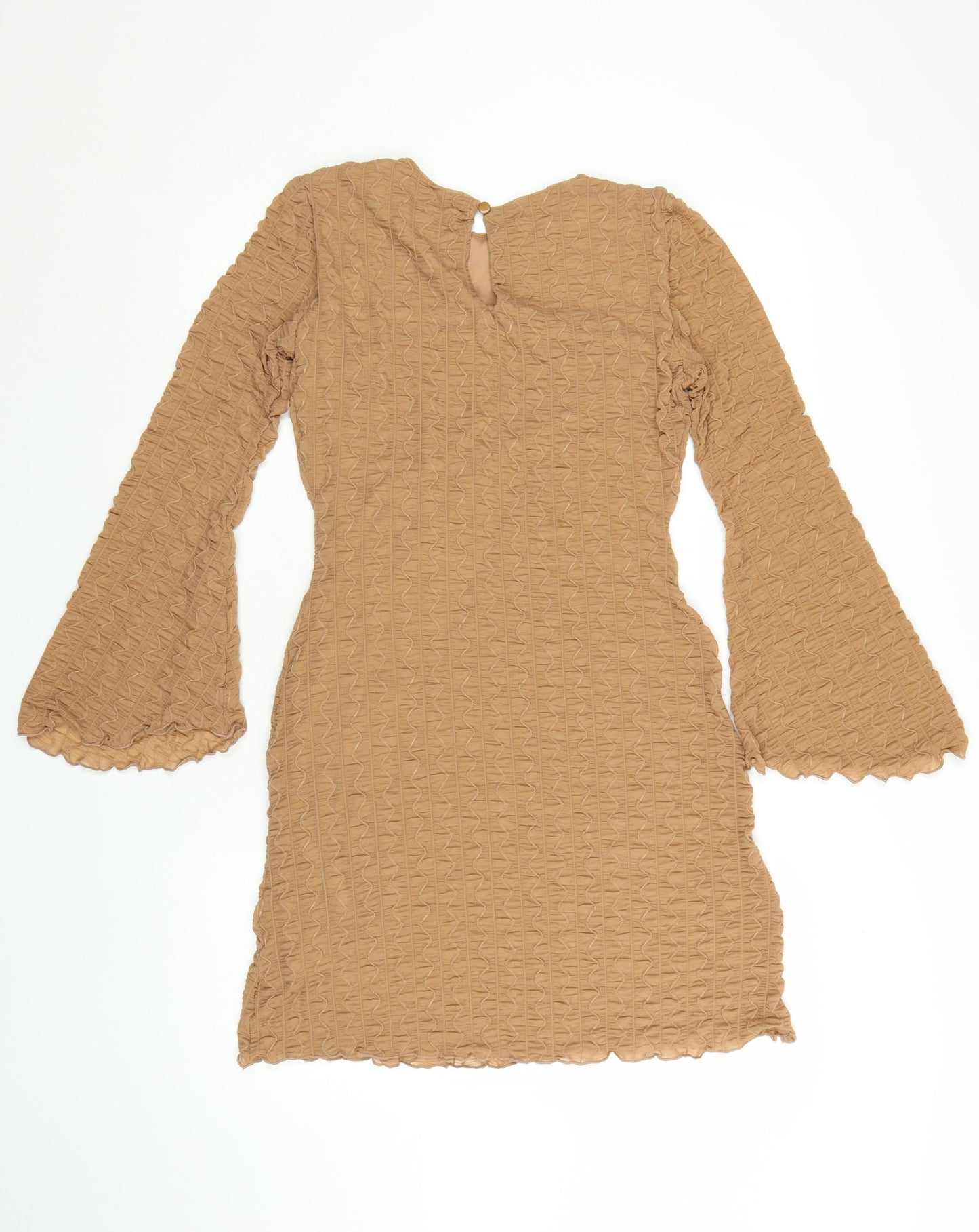 New Look Women Beige Size 10 Bodycon Bell Sleeve Short Dress