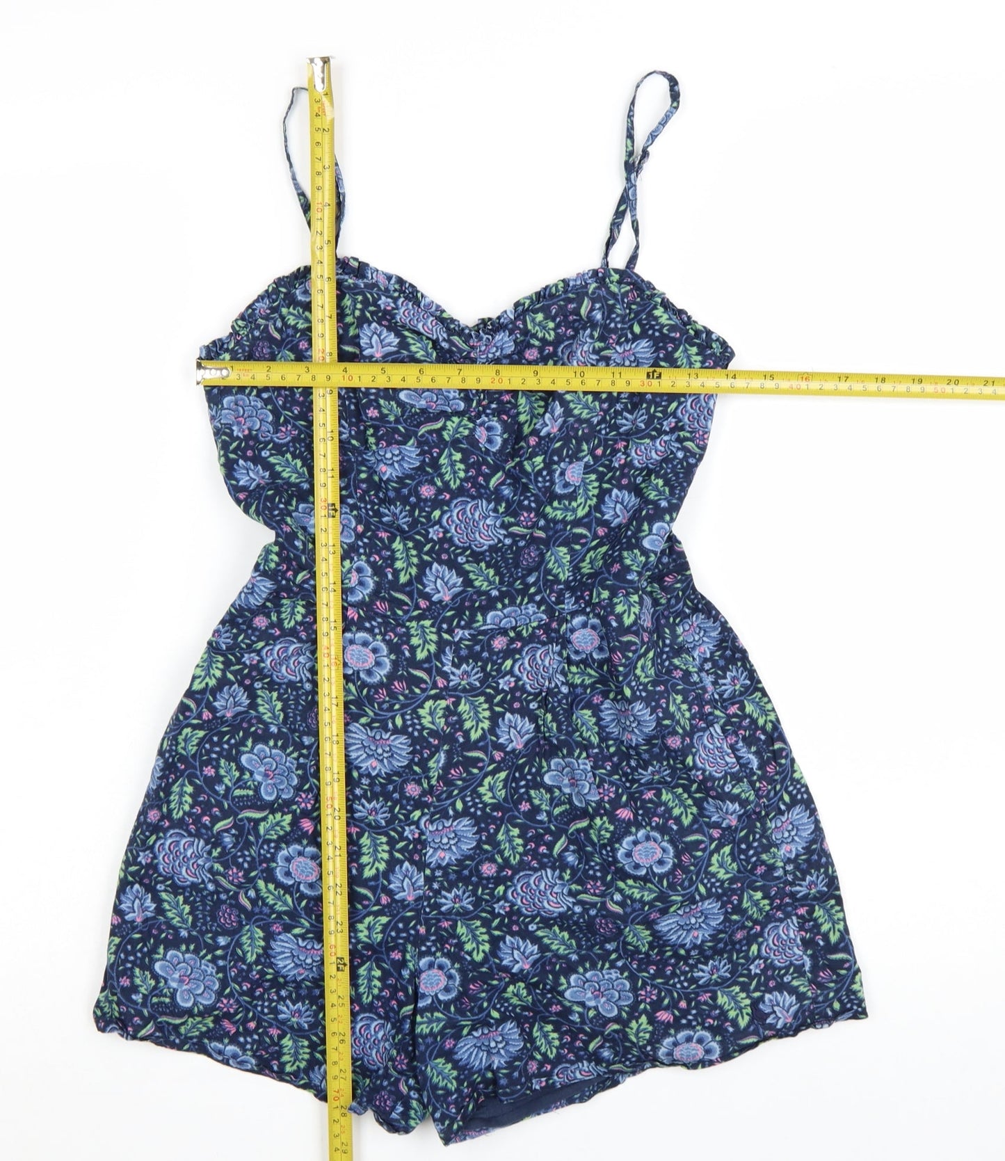 Jack Wills Womens Navy Floral Cotton Playsuit UK 8 Sleeveless Summer