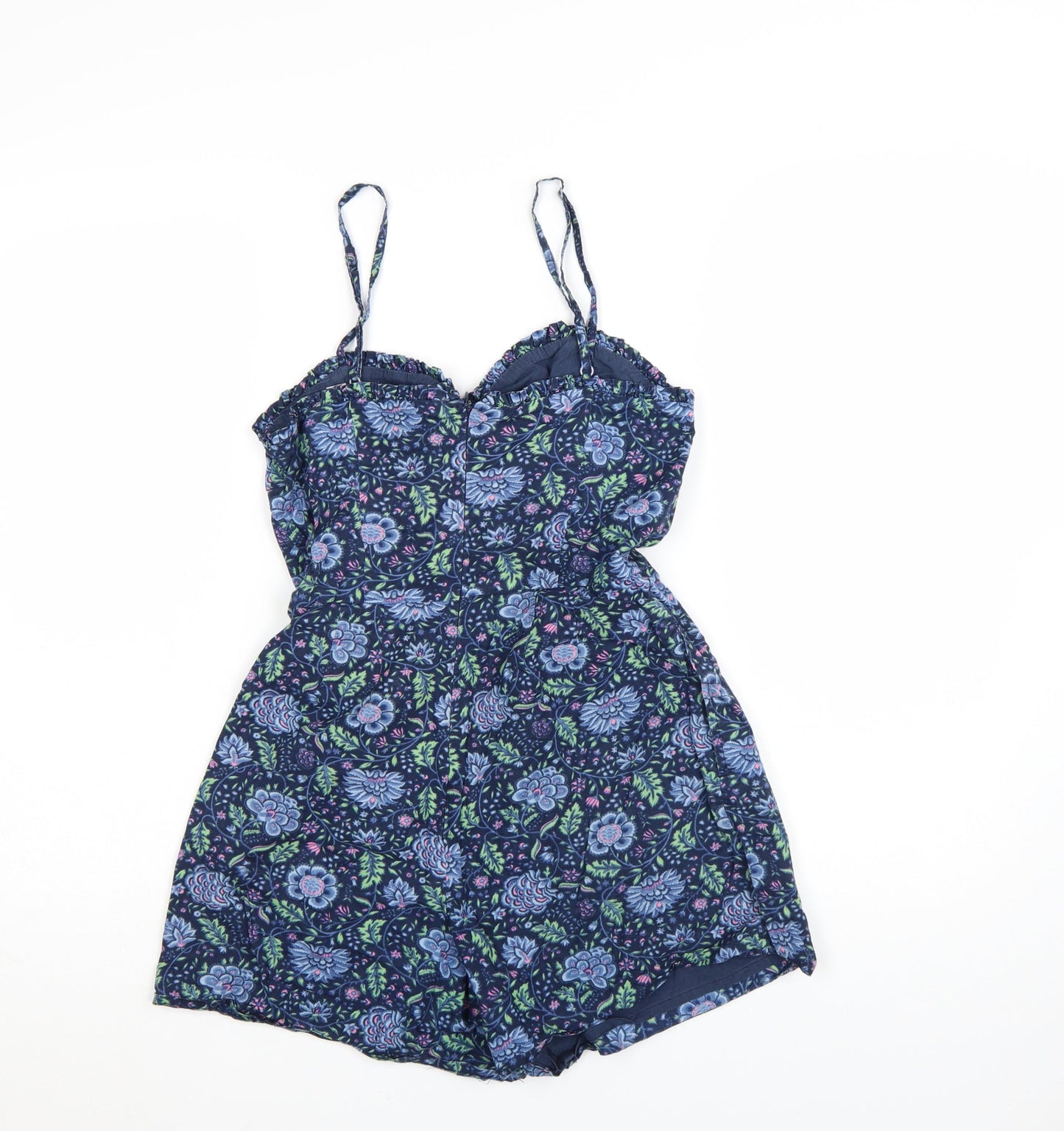 Jack Wills Womens Navy Floral Cotton Playsuit UK 8 Sleeveless Summer