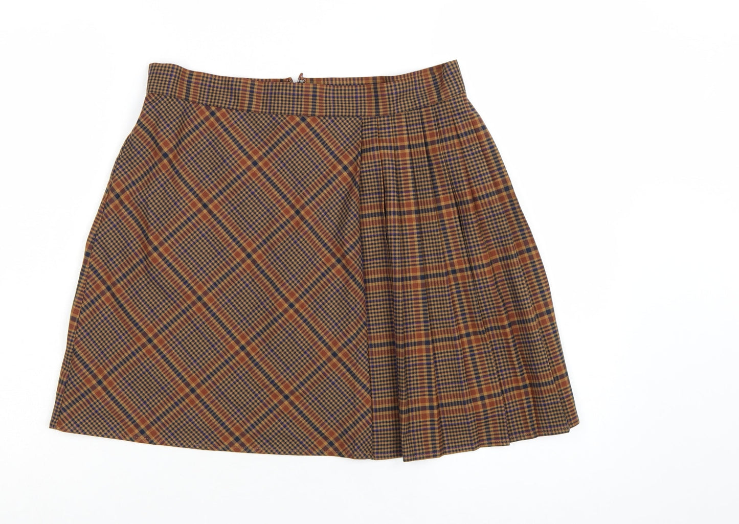 French Connection Women's Brown Pleated Plaid Skirt Size 12