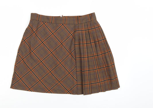 French Connection Women's Brown Pleated Plaid Skirt Size 12