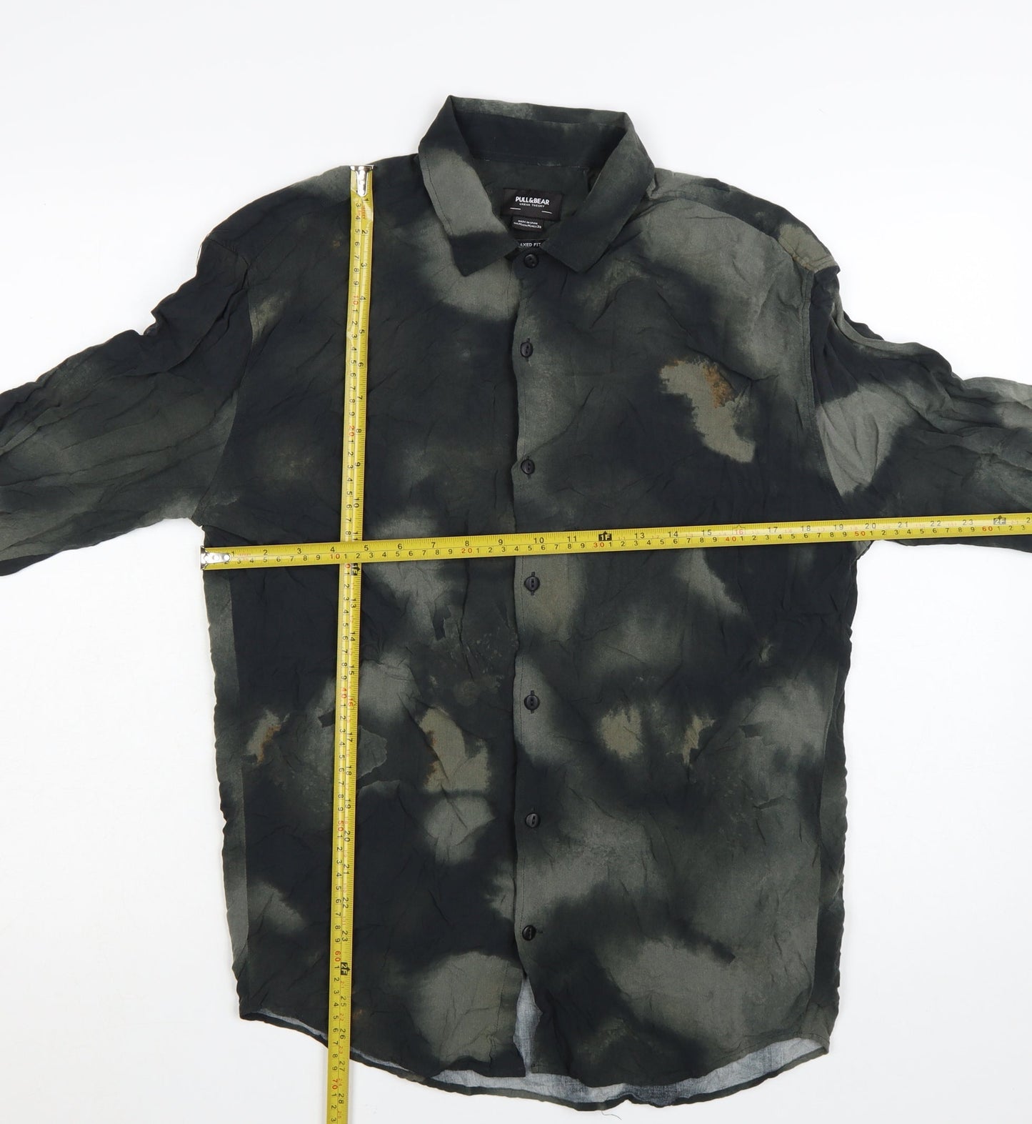 Pull & Bear Men's Green Tie-Dye Relaxed Fit Viscose Shirt M