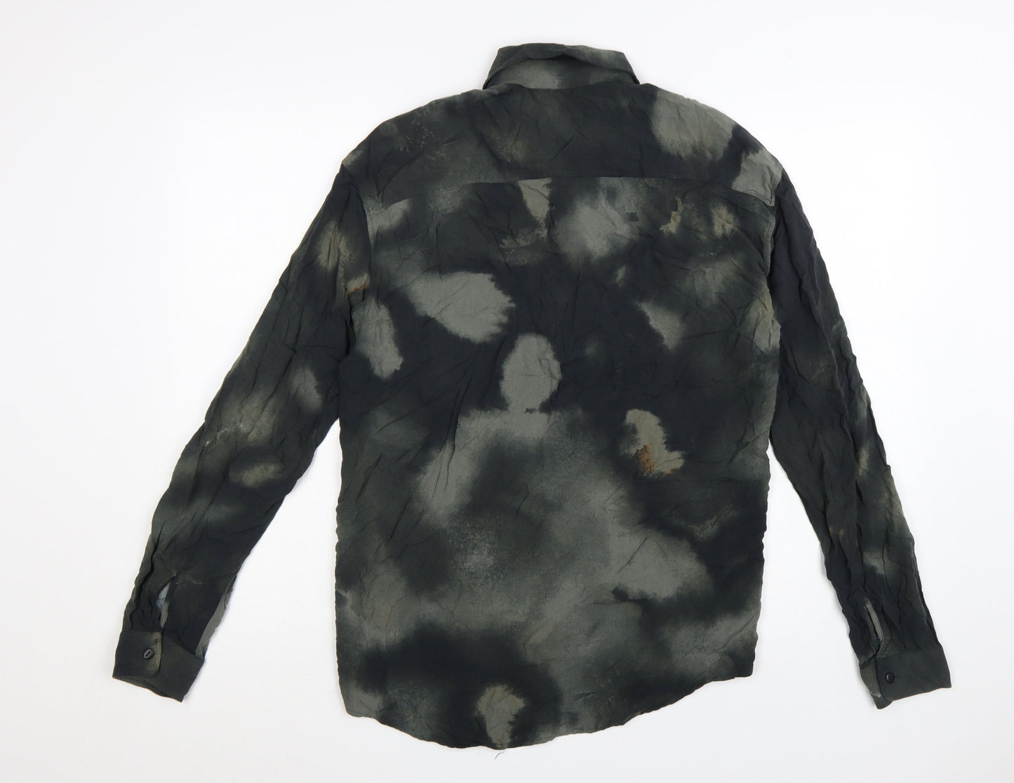 Pull & Bear Men's Green Tie-Dye Relaxed Fit Viscose Shirt M