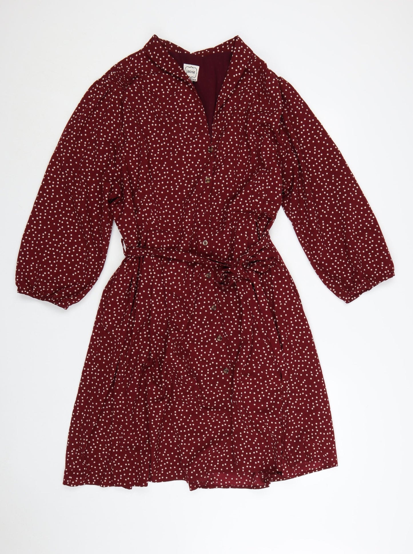 Joanie Womens Red Polka Dot Shirt Dress Size 22 Belted Collared Long Sleeve