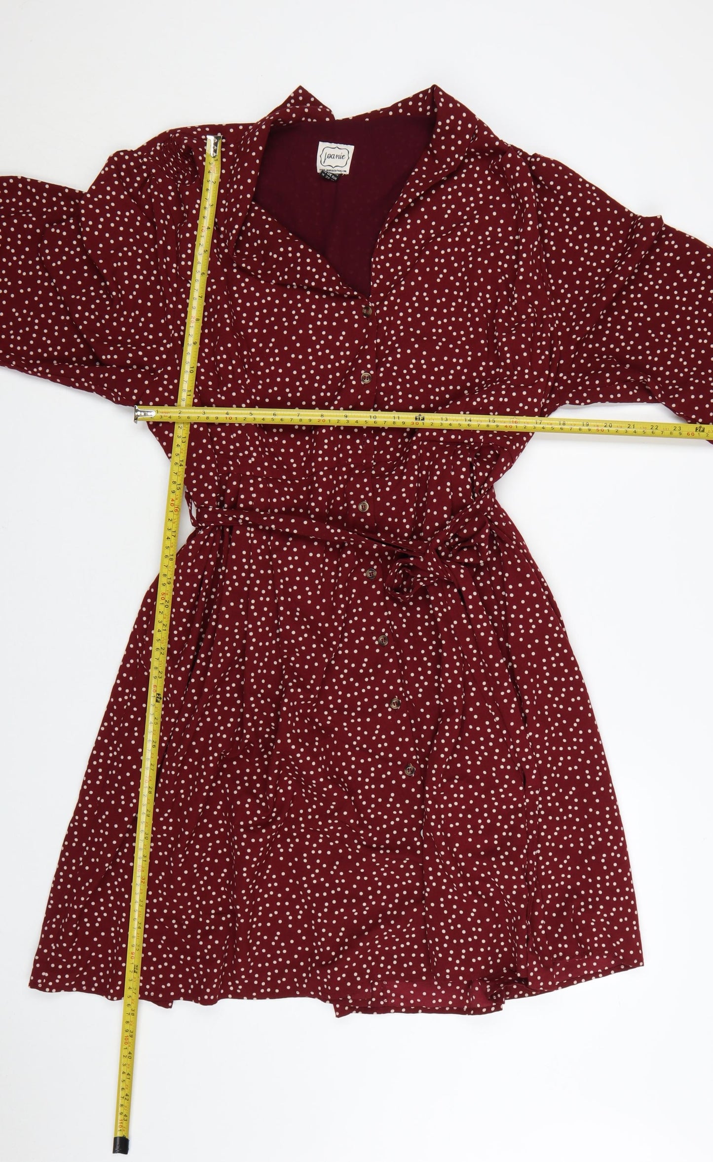 Joanie Womens Red Polka Dot Shirt Dress Size 22 Belted Collared Long Sleeve
