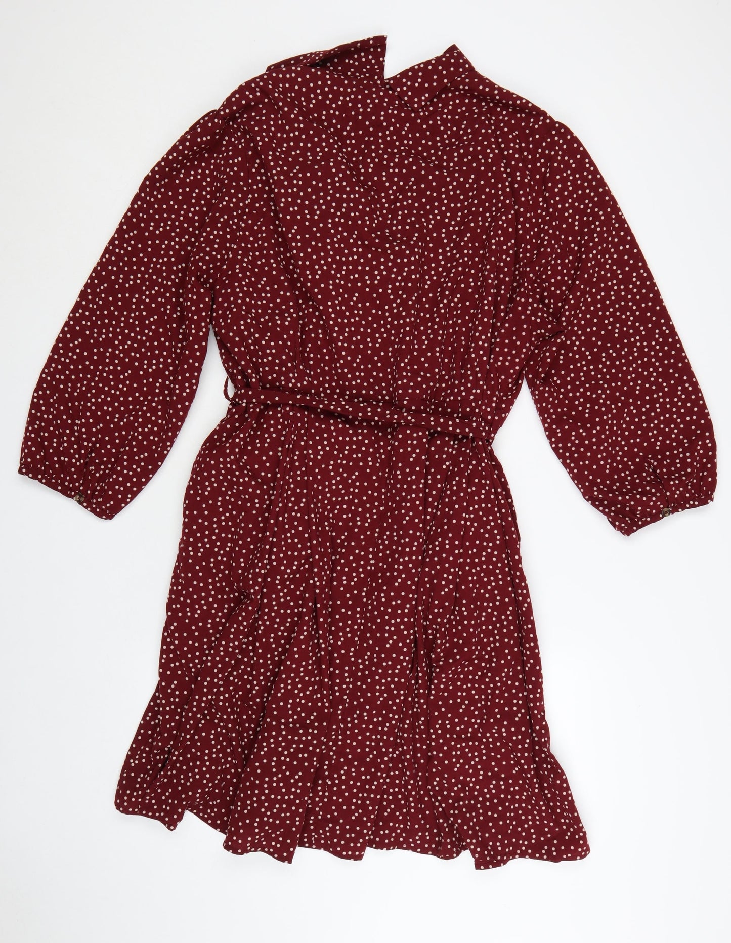 Joanie Womens Red Polka Dot Shirt Dress Size 22 Belted Collared Long Sleeve