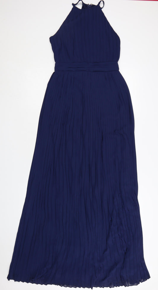 TFNC London Women's Blue Pleated Maxi Halter Dress Size 8