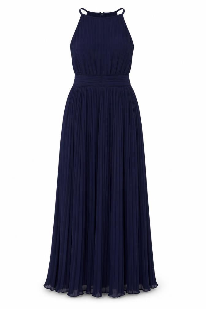 TFNC London Women's Blue Pleated Maxi Halter Dress Size 8
