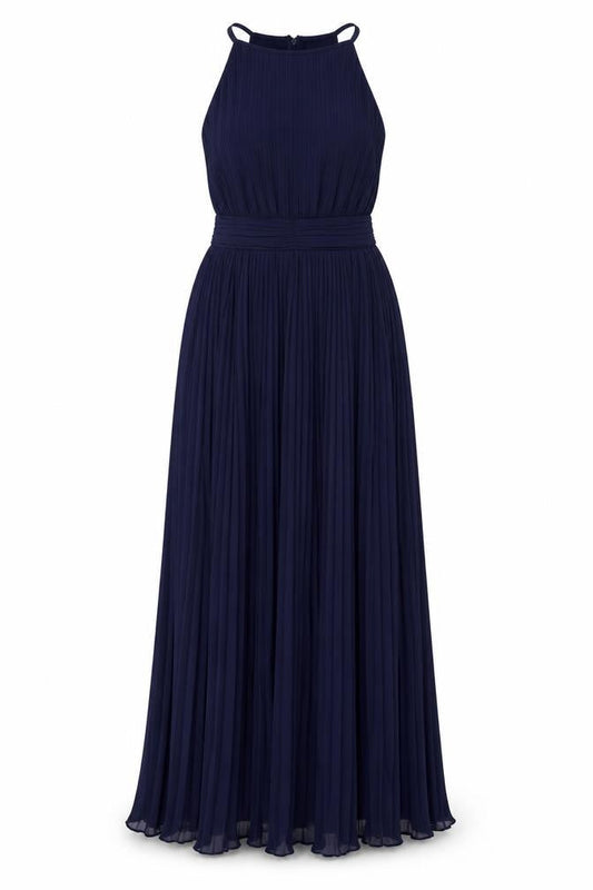 TFNC London Women's Blue Pleated Maxi Halter Dress Size 8