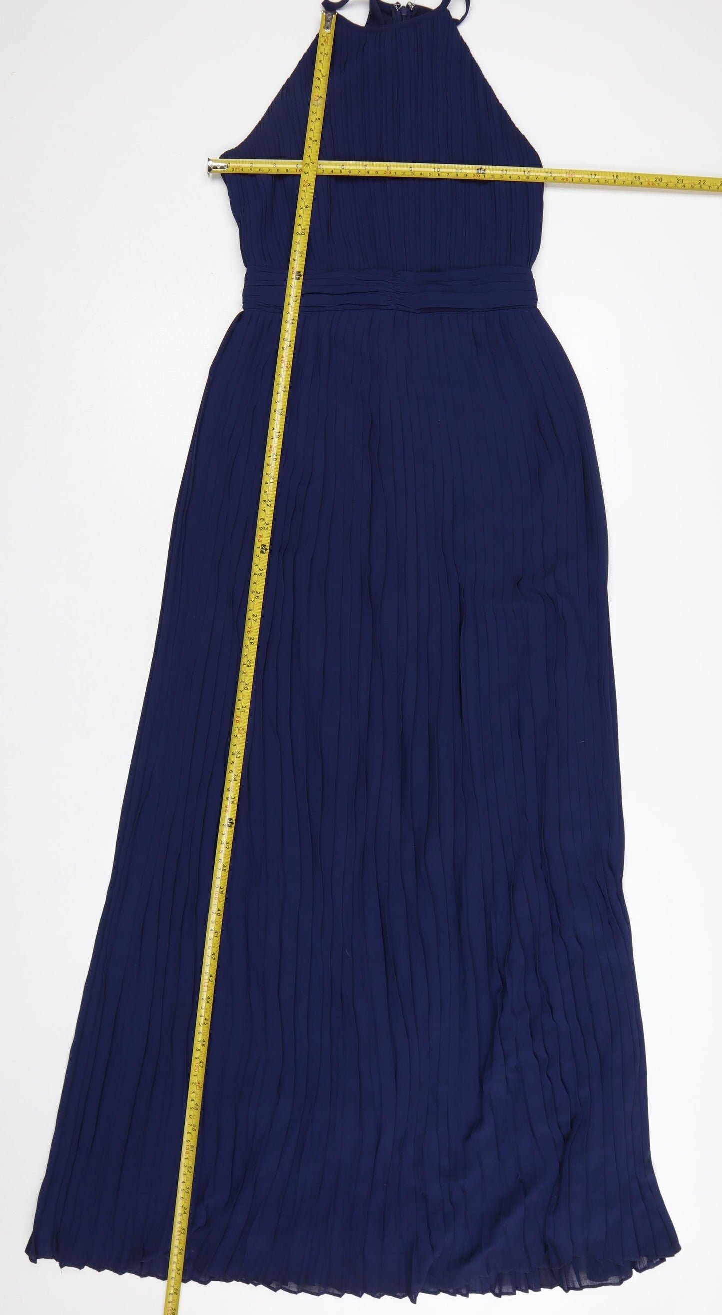 TFNC London Women's Blue Pleated Maxi Halter Dress Size 8