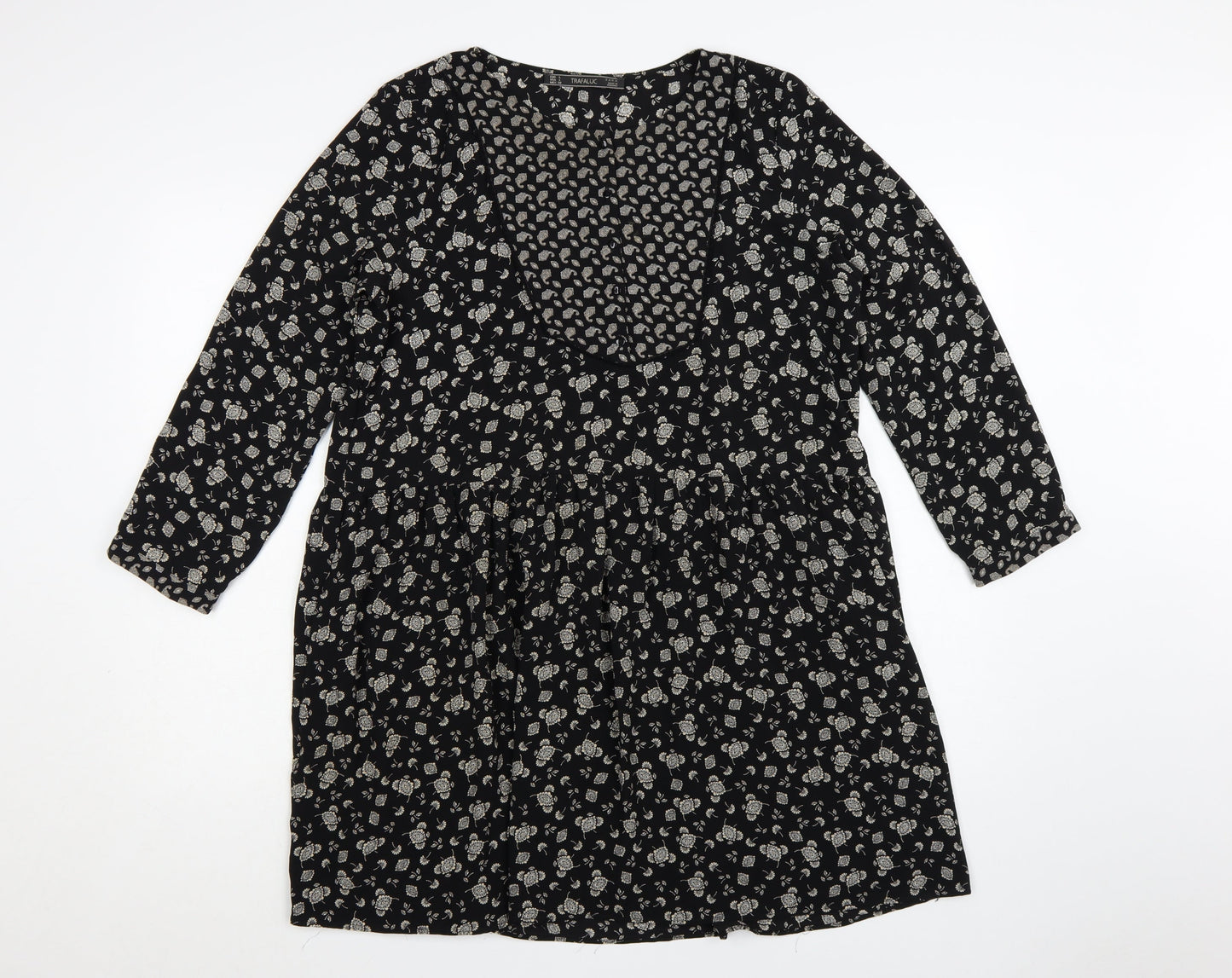 Zara Women Black Floral Skater Dress Size 14 Viscose