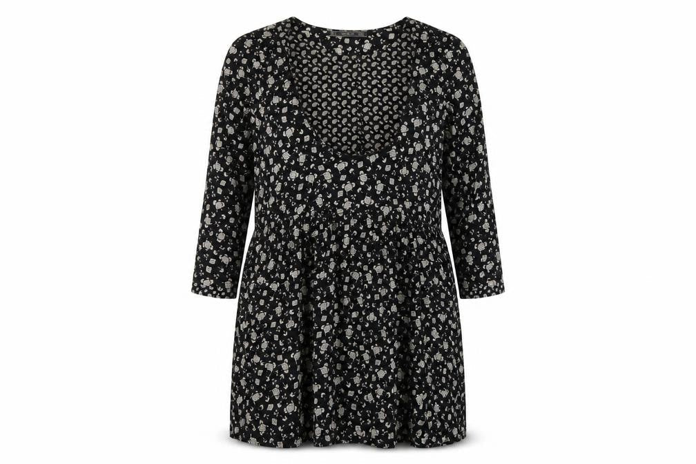 Zara Women Black Floral Skater Dress Size 14 Viscose