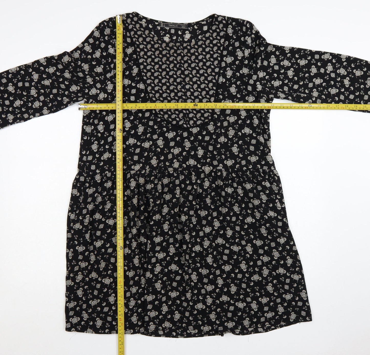 Zara Women Black Floral Skater Dress Size 14 Viscose