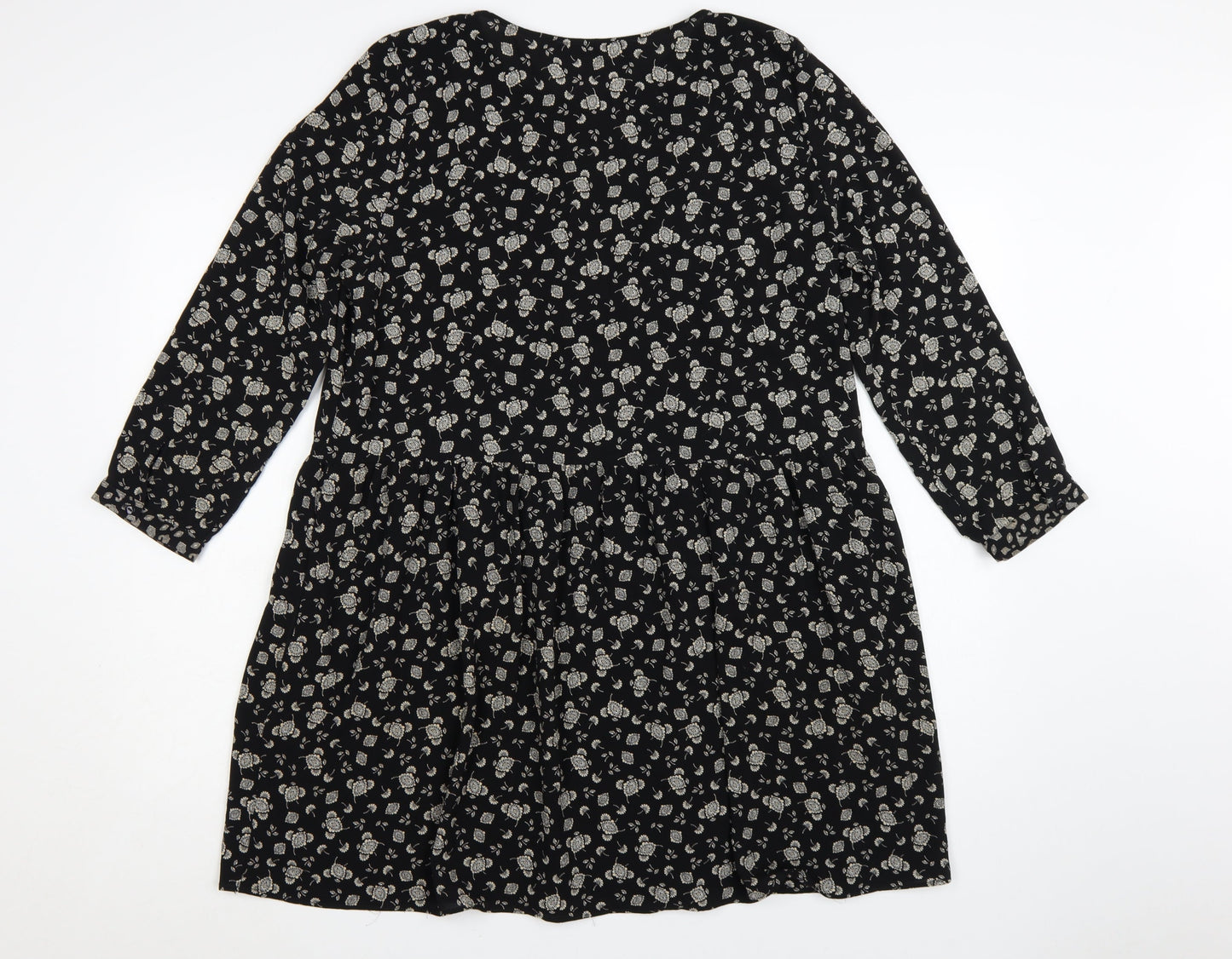 Zara Women Black Floral Skater Dress Size 14 Viscose