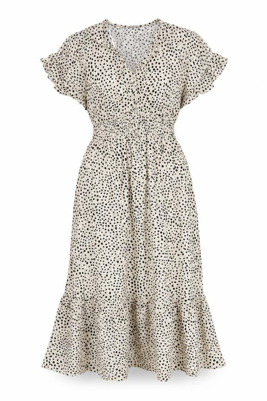 Marks and Spencer Women’s Beige Polka Dot Midi Fit & Flare Dress Size 8