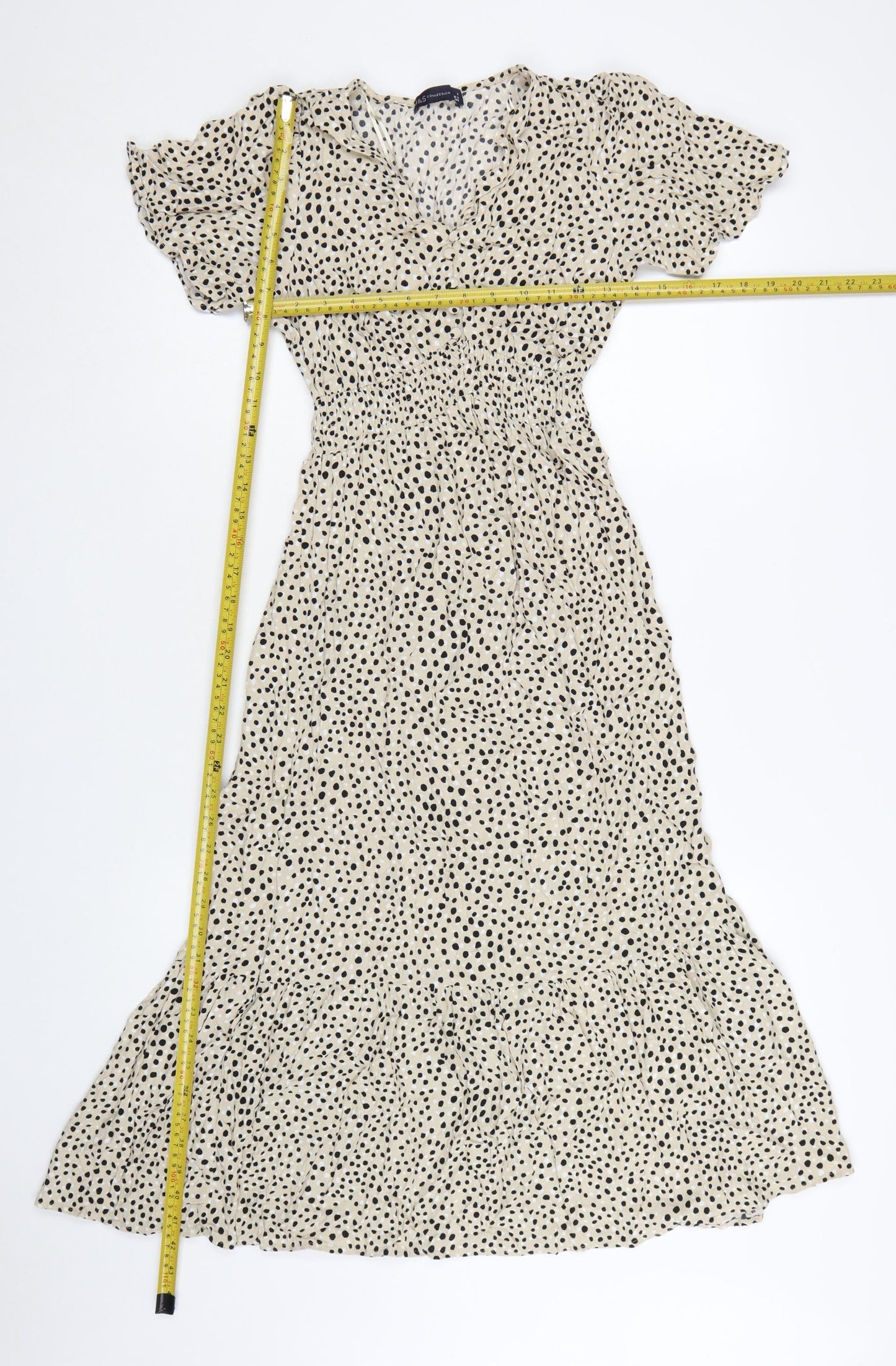 Marks and Spencer Women’s Beige Polka Dot Midi Fit & Flare Dress Size 8