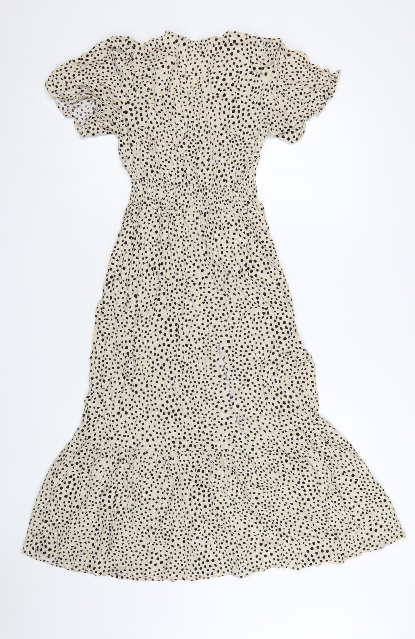 Marks and Spencer Women’s Beige Polka Dot Midi Fit & Flare Dress Size 8