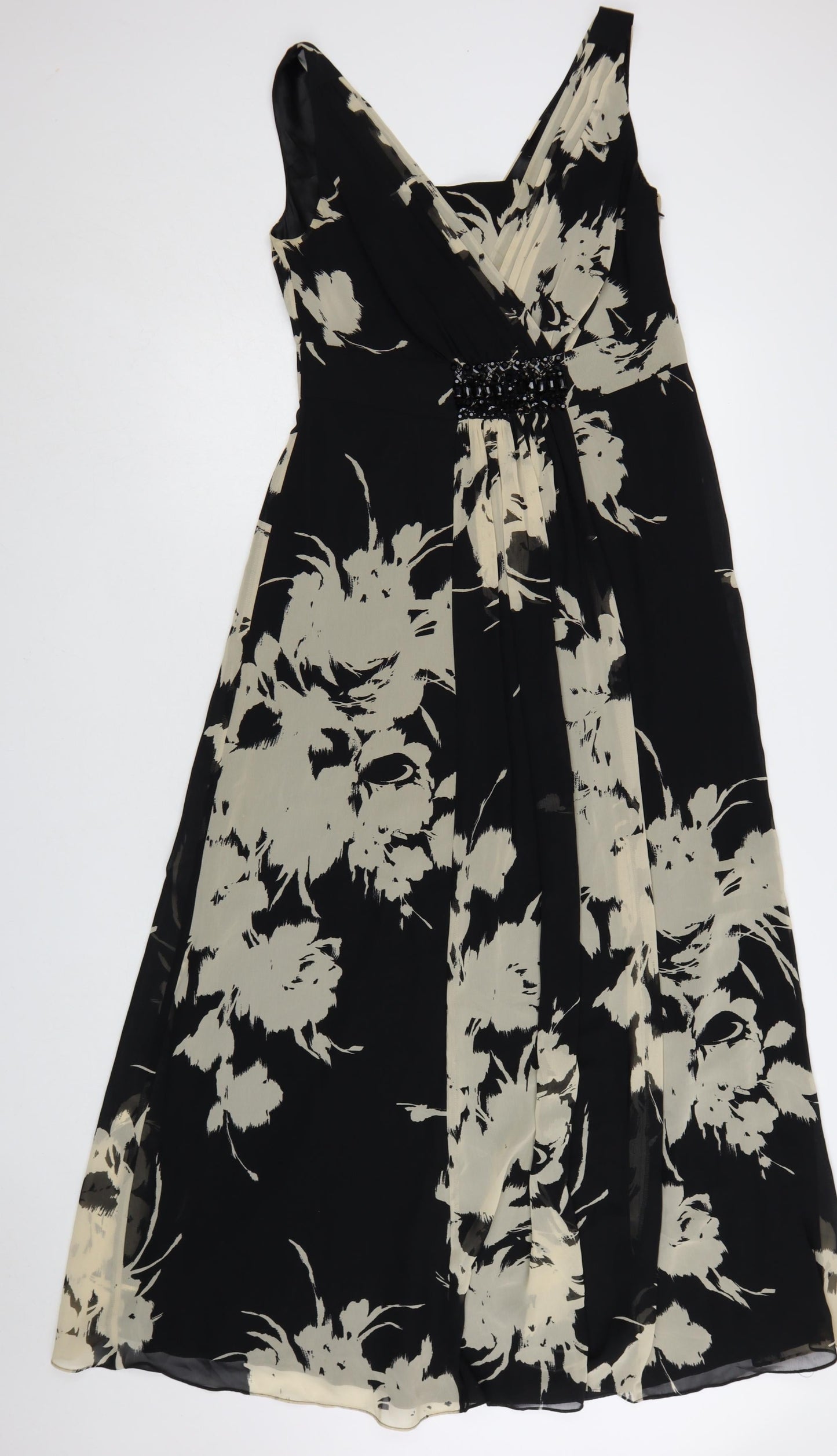 Jacques Vert Women’s Black Floral Midi A-Line Dress UK 12