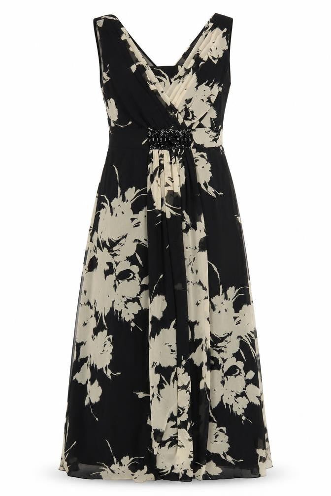 Jacques Vert Women’s Black Floral Midi A-Line Dress UK 12