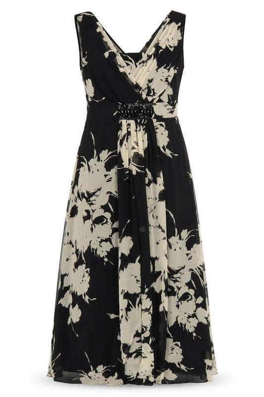 Jacques Vert Women’s Black Floral Midi A-Line Dress UK 12
