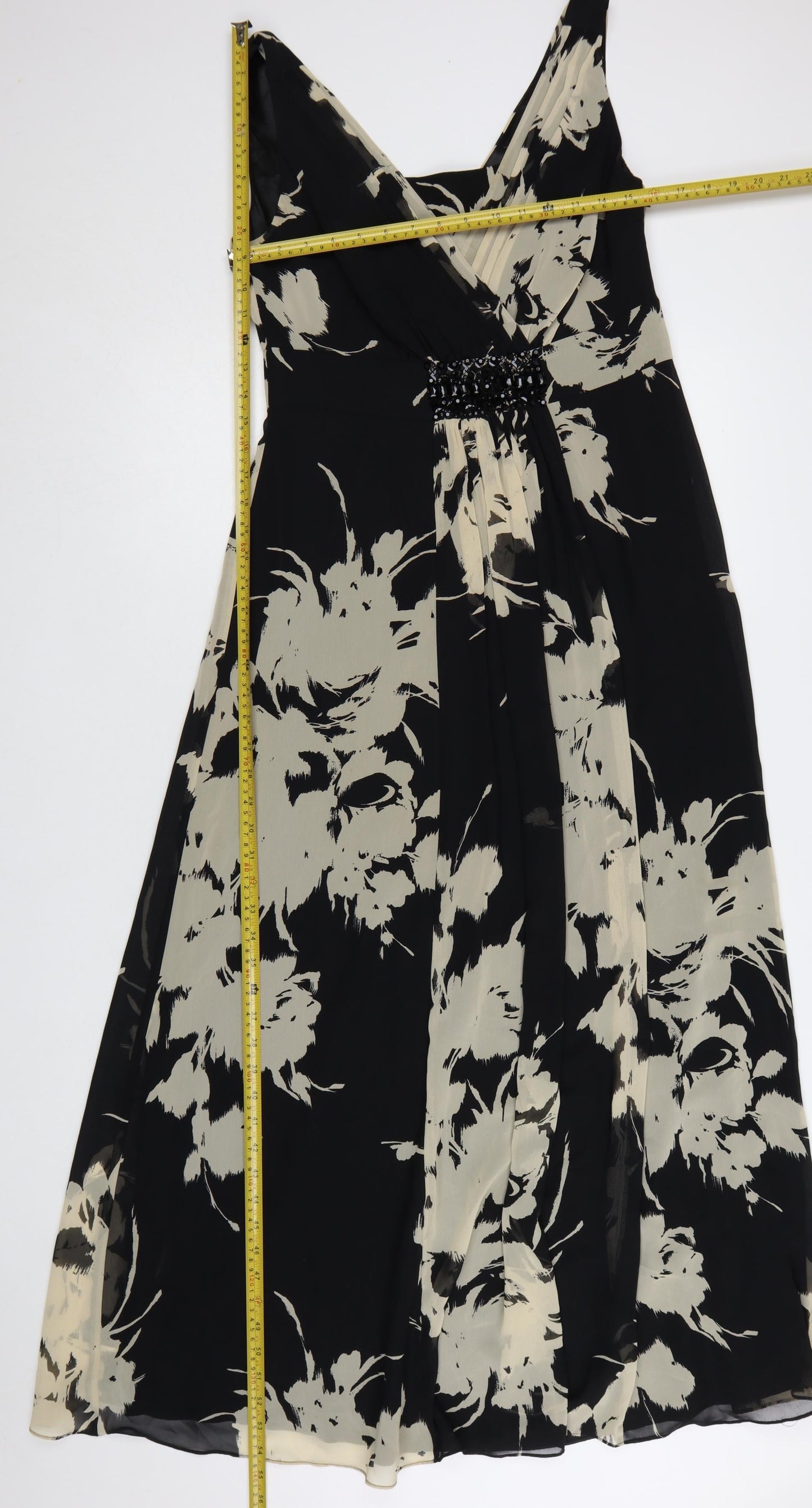 Jacques Vert Women’s Black Floral Midi A-Line Dress UK 12