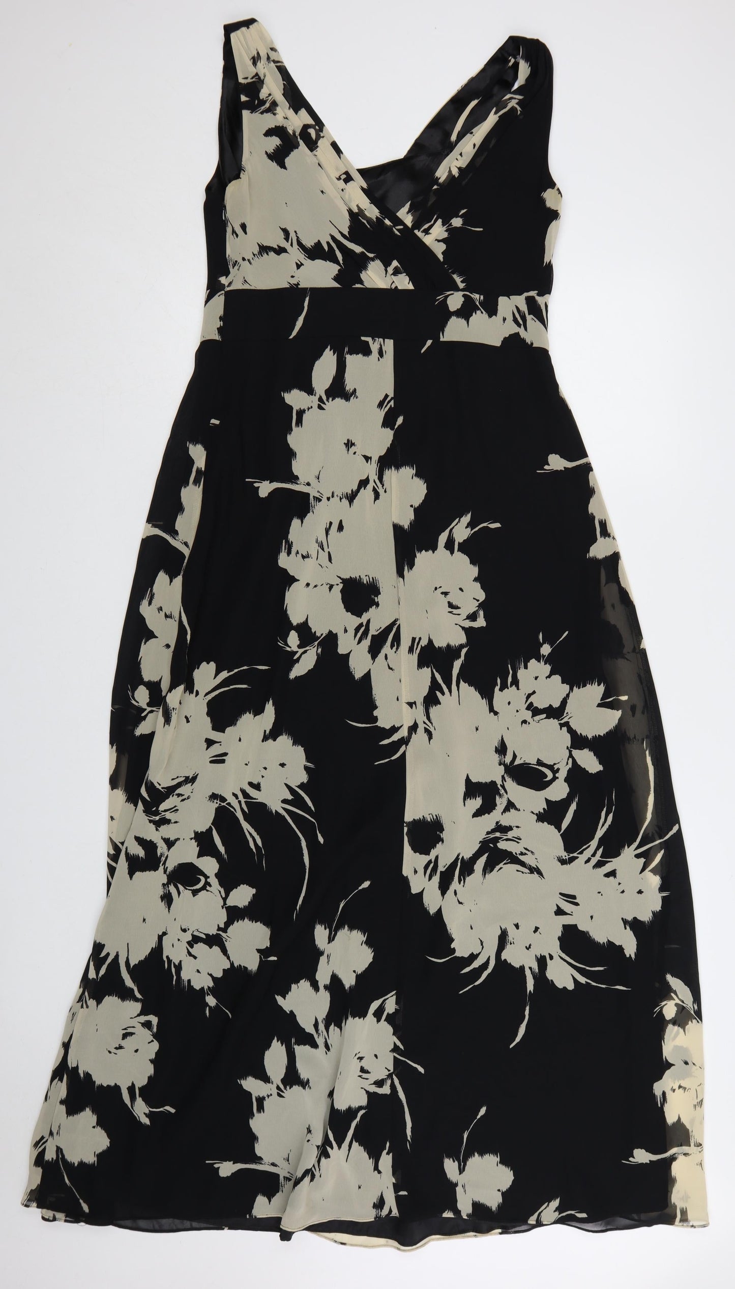 Jacques Vert Women’s Black Floral Midi A-Line Dress UK 12