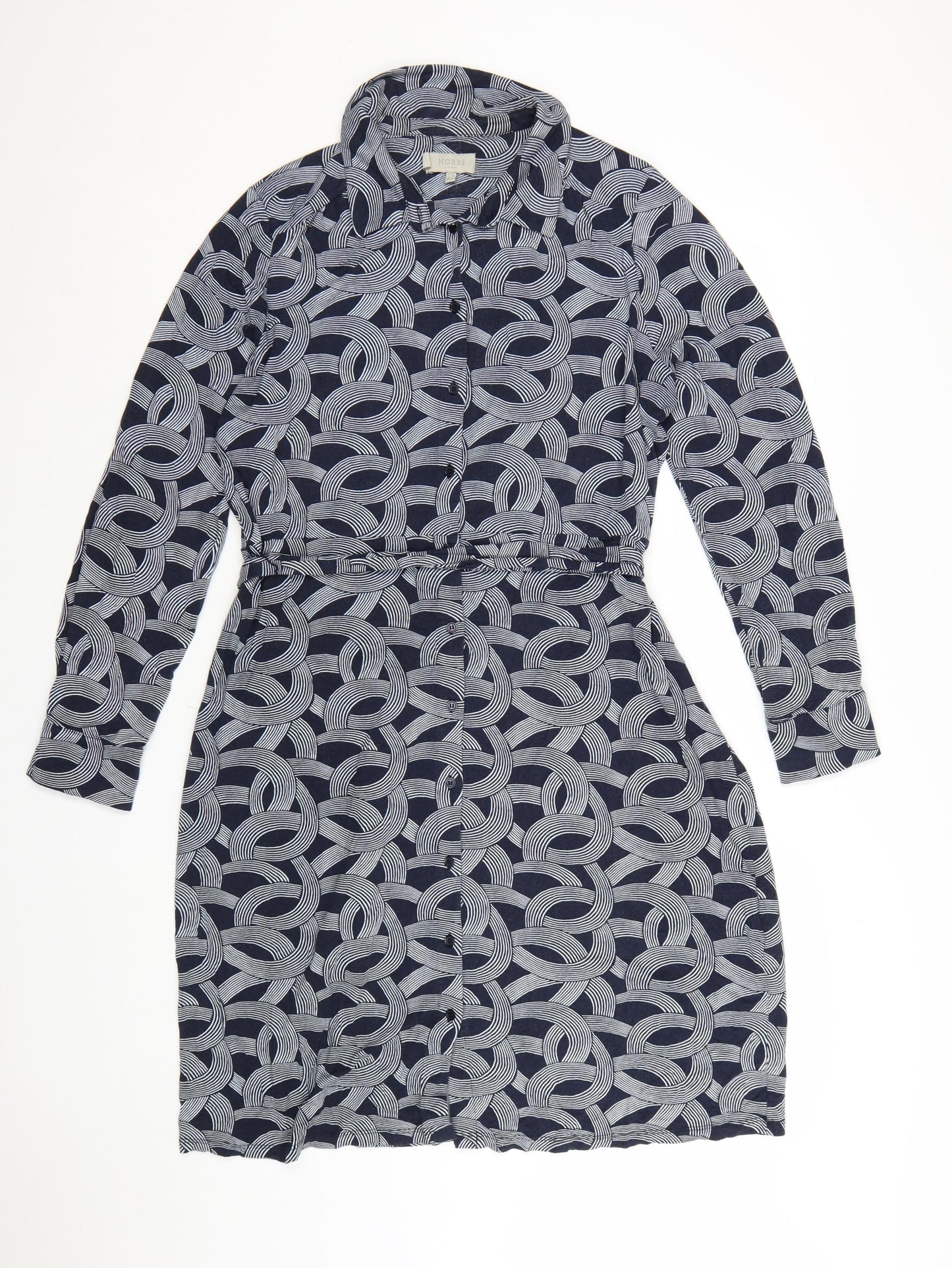 Hobbs Women Blue Geometric Belted Shirt Dress Size 16