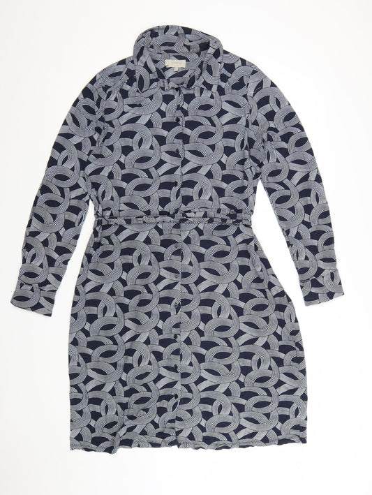 Hobbs Women Blue Geometric Belted Shirt Dress Size 16