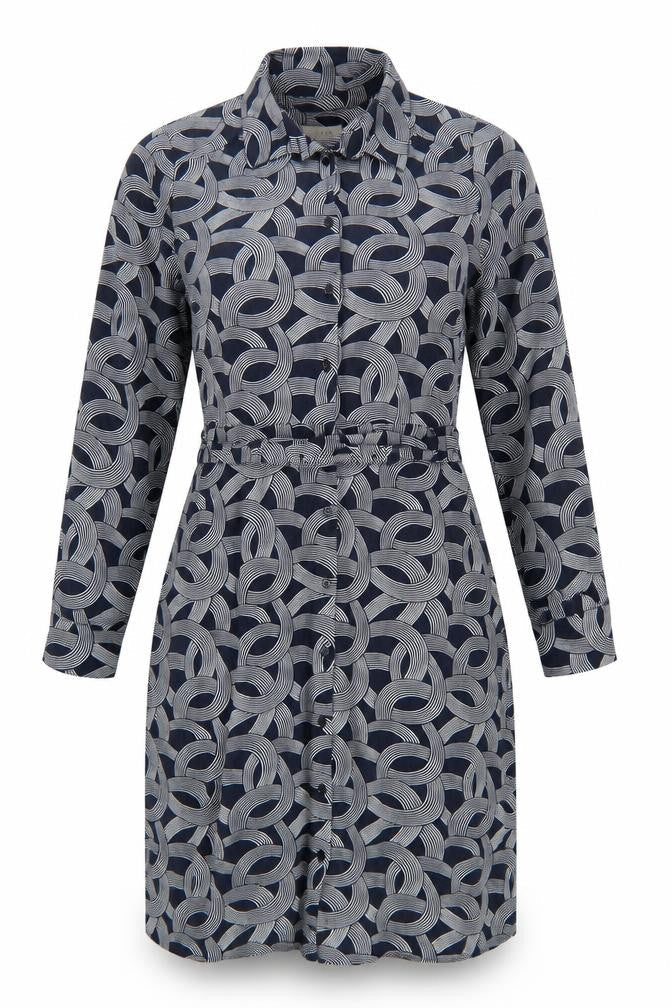 Hobbs Women Blue Geometric Belted Shirt Dress Size 16