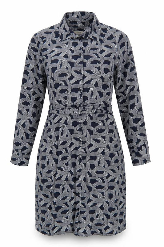 Hobbs Women Blue Geometric Belted Shirt Dress Size 16