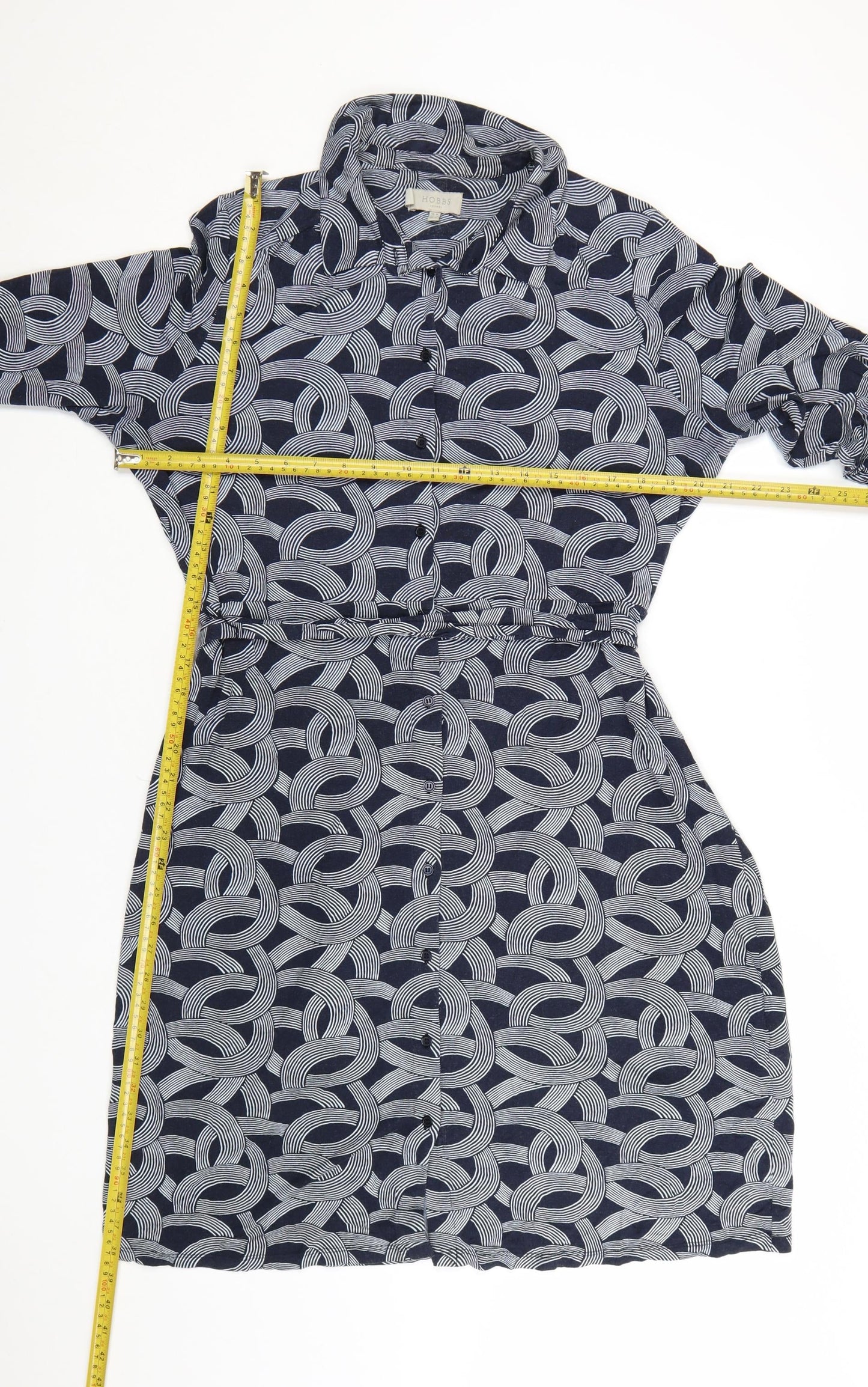 Hobbs Women Blue Geometric Belted Shirt Dress Size 16