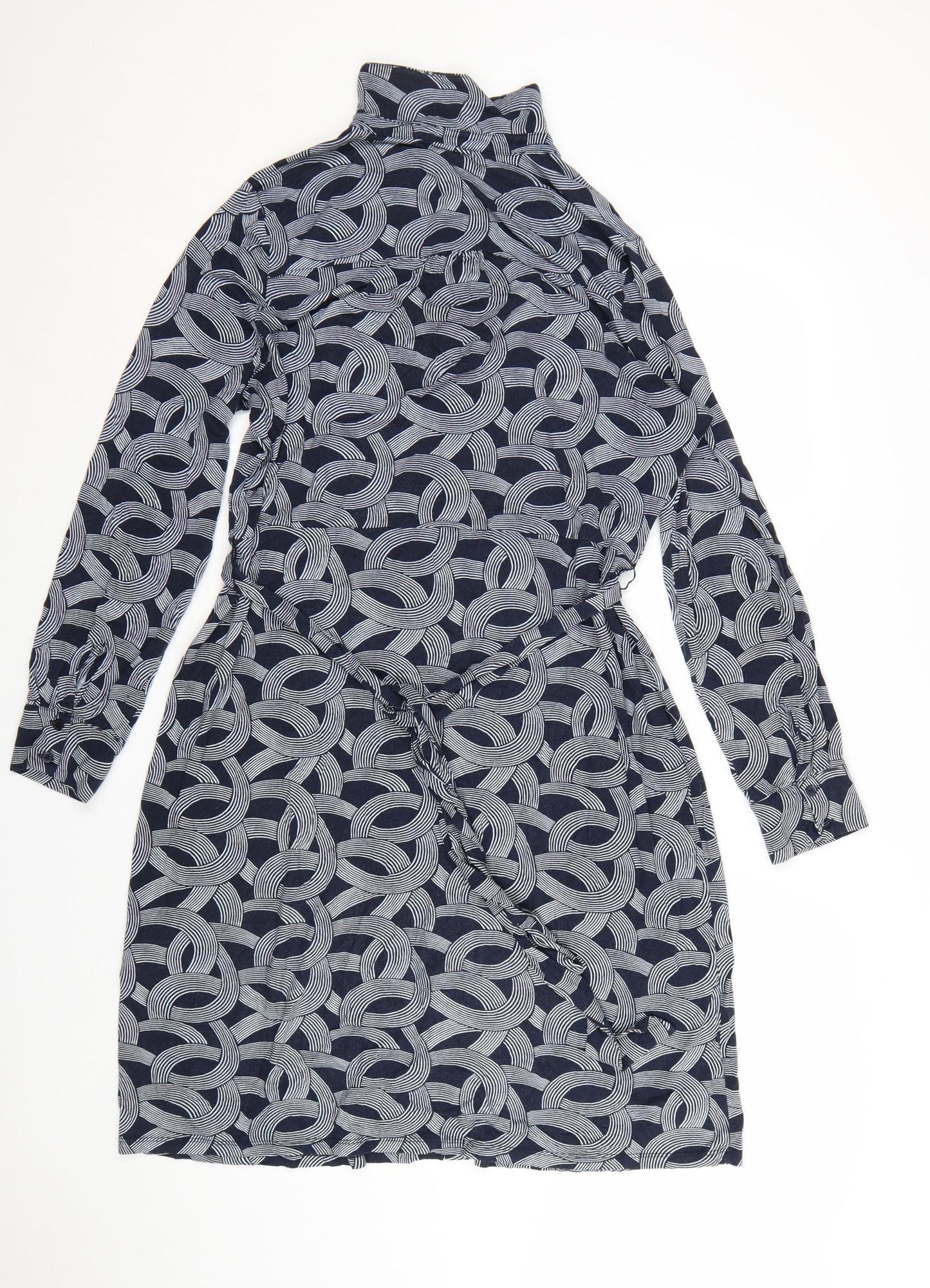 Hobbs Women Blue Geometric Belted Shirt Dress Size 16