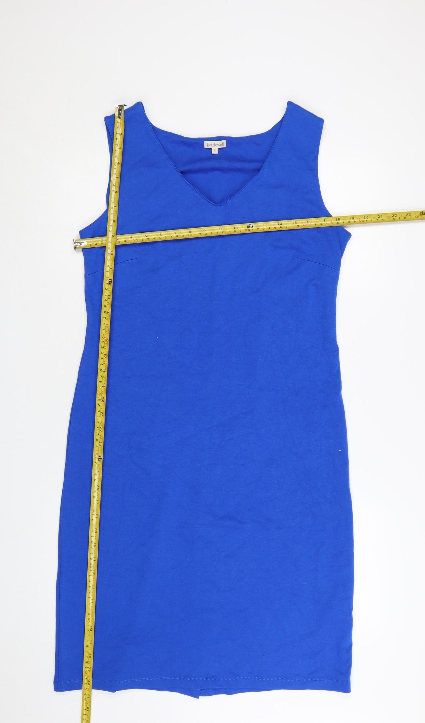 Kettlewell Women’s Blue V-Neck Sleeveless Bodycon Knee Dress L