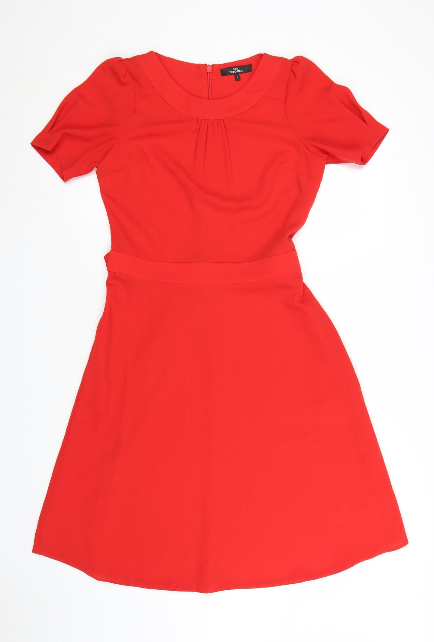Next Women Red A-Line Short Sleeve Belted Knee Length Dress Size 6