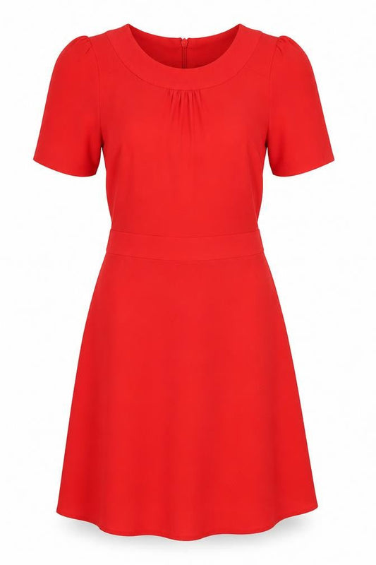 Next Women Red A-Line Short Sleeve Belted Knee Length Dress Size 6