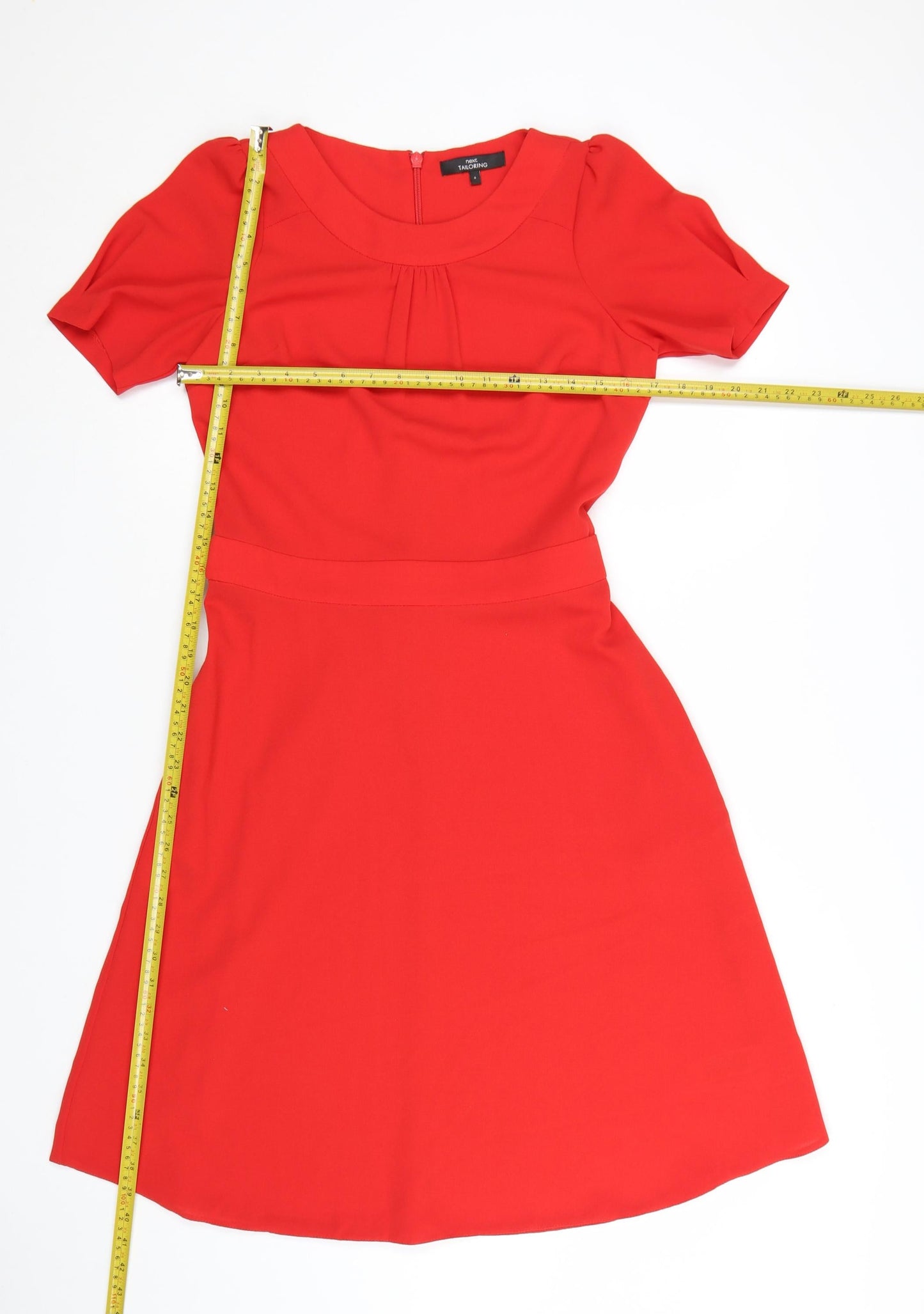 Next Women Red A-Line Short Sleeve Belted Knee Length Dress Size 6