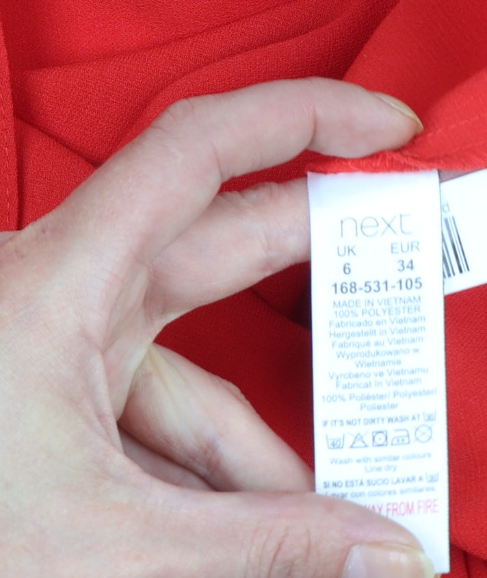 Next Women Red A-Line Short Sleeve Belted Knee Length Dress Size 6