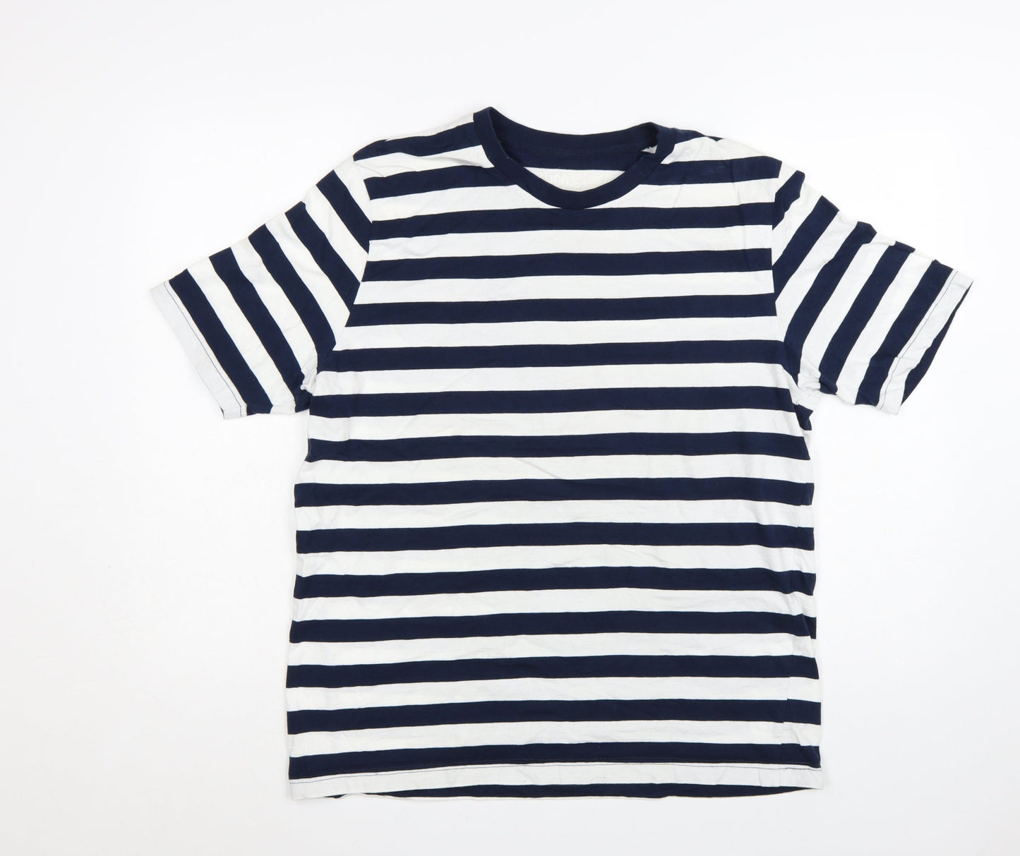 John Lewis Men Blue White Striped Cotton T-Shirt XL Nautical Style