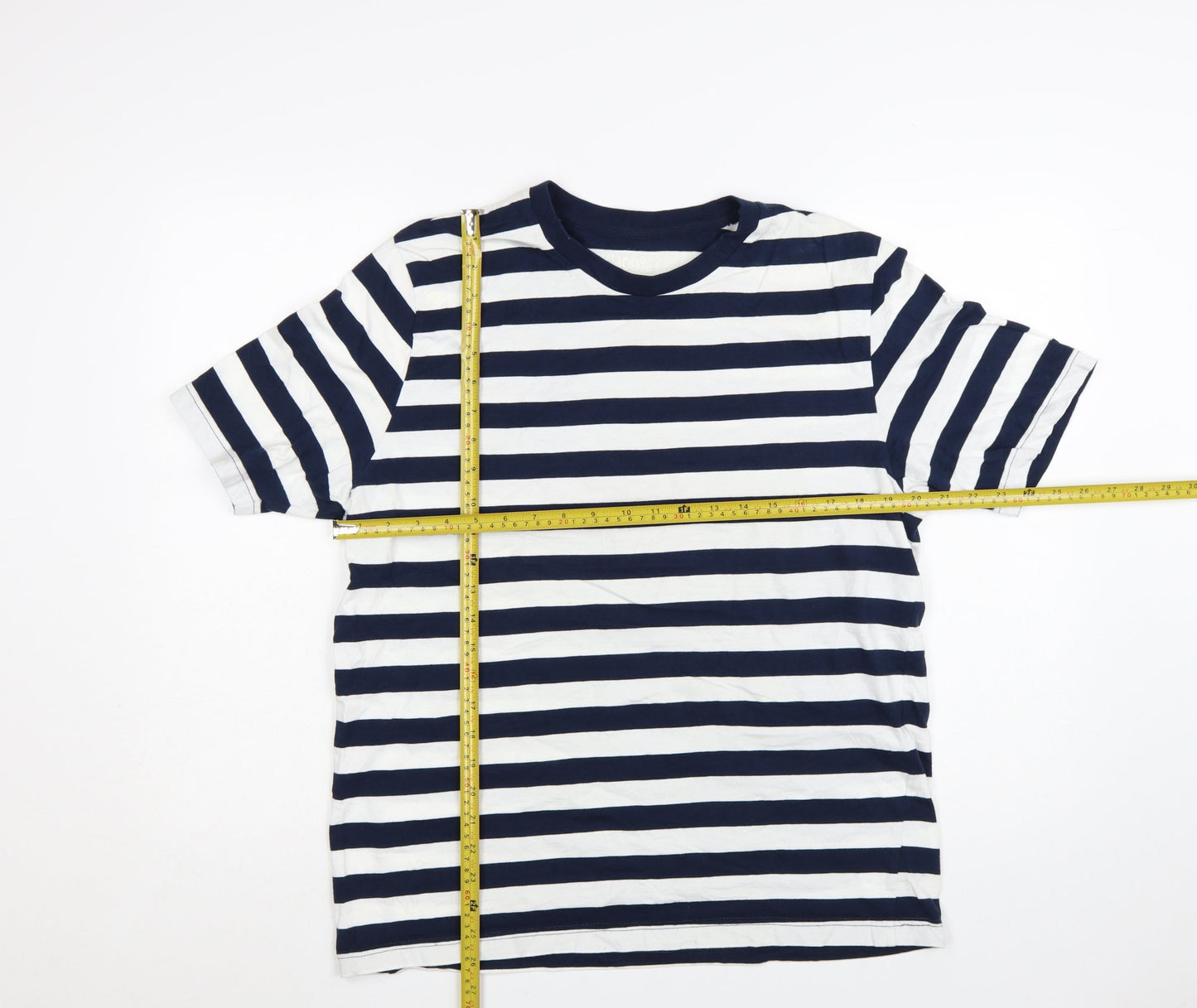 John Lewis Men Blue White Striped Cotton T-Shirt XL Nautical Style