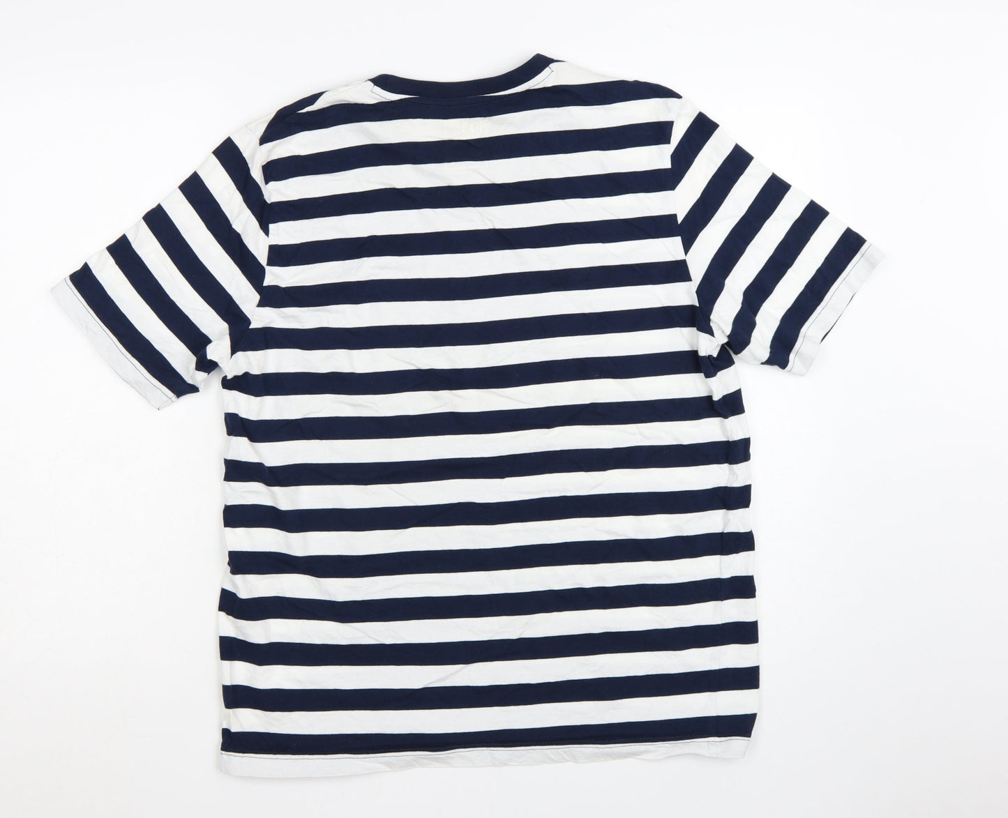 John Lewis Men Blue White Striped Cotton T-Shirt XL Nautical Style