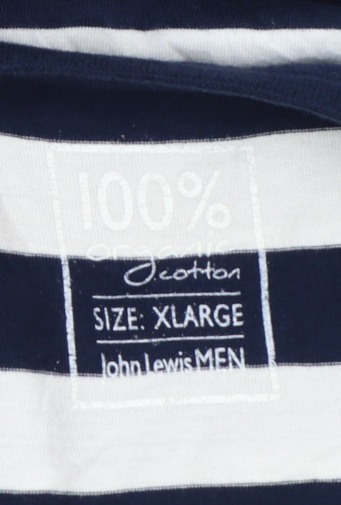 John Lewis Men Blue White Striped Cotton T-Shirt XL Nautical Style