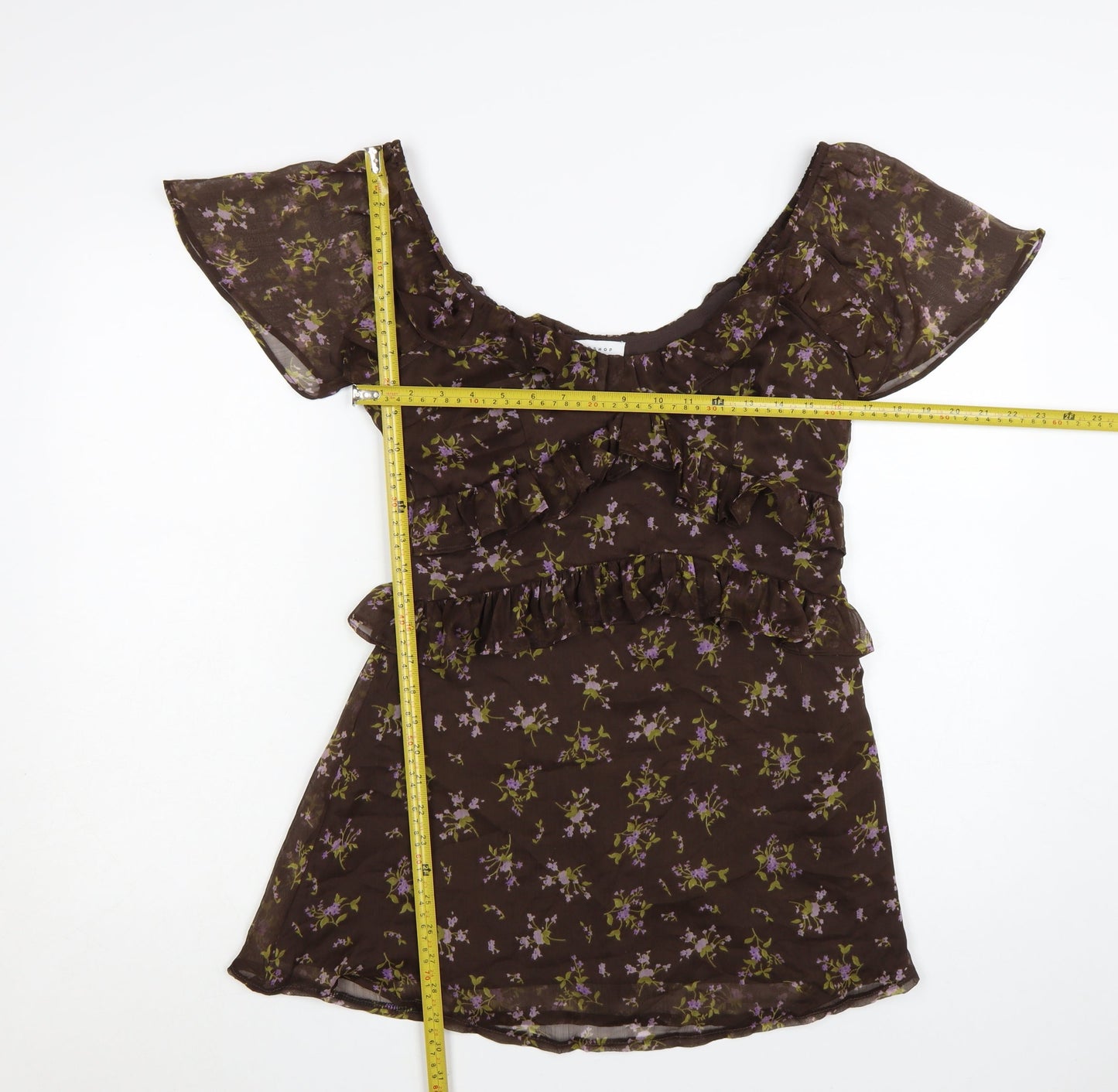 Topshop Women’s Brown Floral Ruffle Fit & Flare Short Dress Size 10