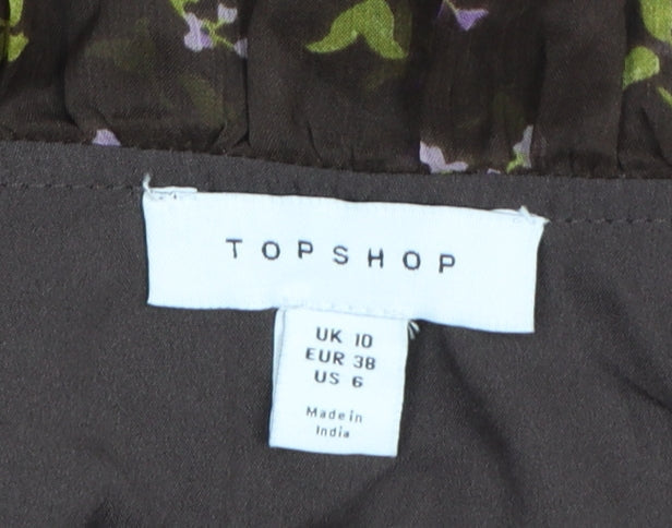 Topshop Women’s Brown Floral Ruffle Fit & Flare Short Dress Size 10