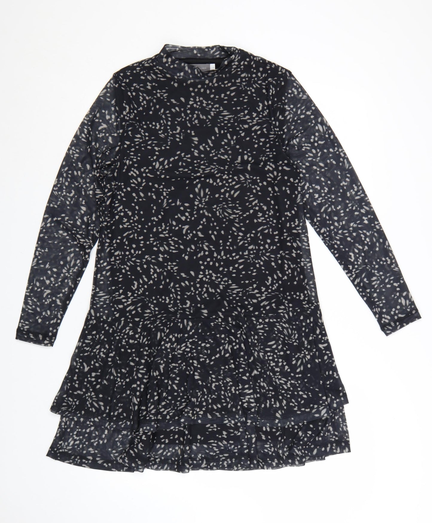 Mint Velvet Women’s Black Geometric Shift Dress Size 12 Long Sleeve