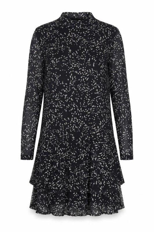 Mint Velvet Women’s Black Geometric Shift Dress Size 12 Long Sleeve