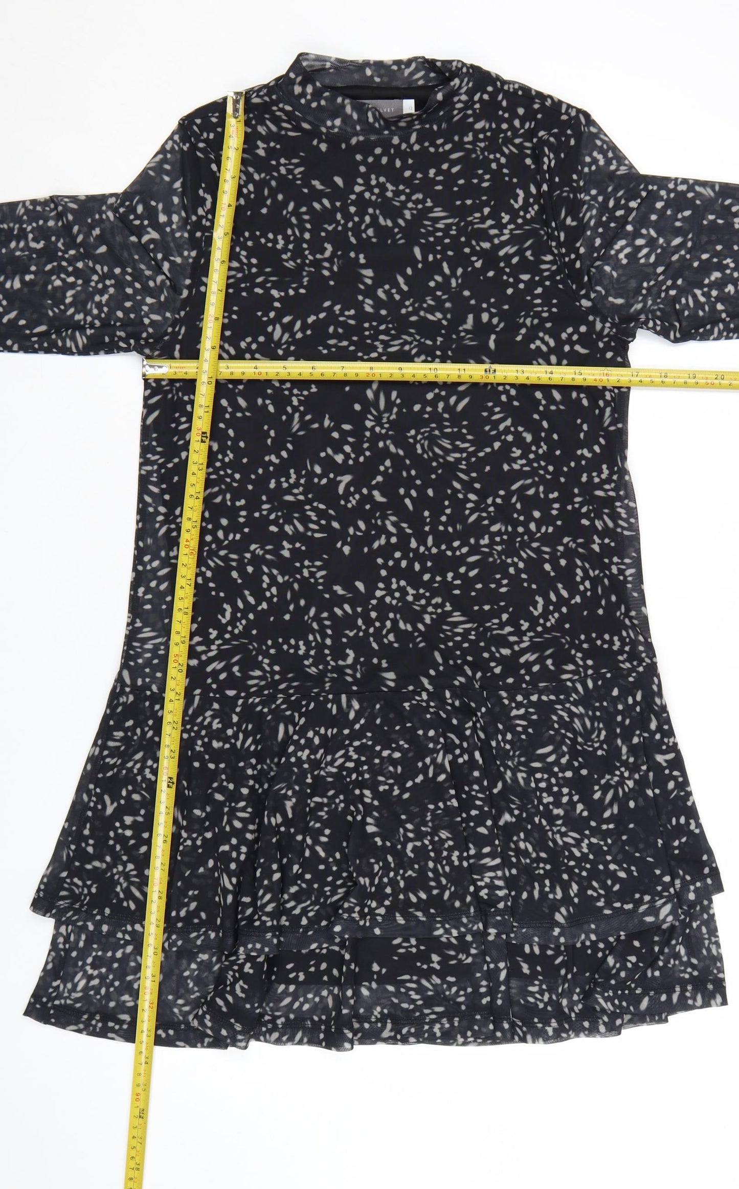 Mint Velvet Women’s Black Geometric Shift Dress Size 12 Long Sleeve