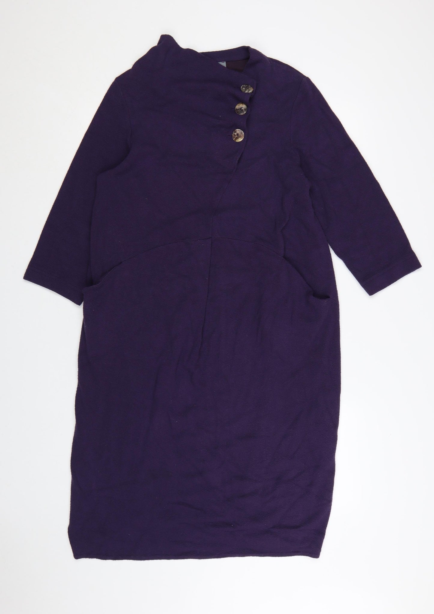 Sahara Women Purple Knee Length Shift Dress S 3/4 Sleeve Button