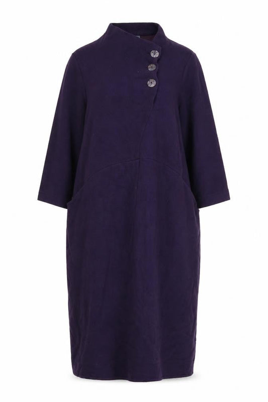 Sahara Women Purple Knee Length Shift Dress S 3/4 Sleeve Button